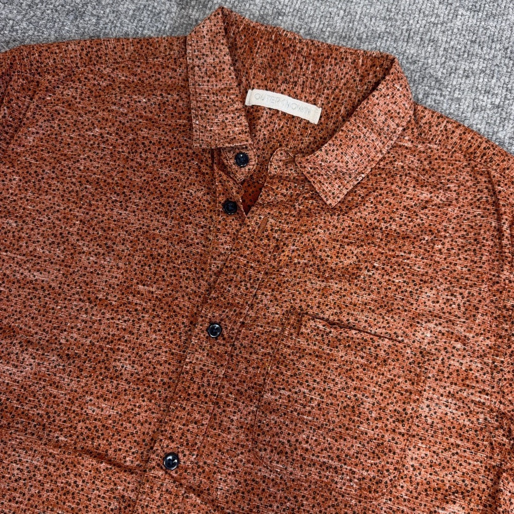 Outerknown Shirt Men Small Orange Black All Over Print Pocket Reverse Print Surf - Picture 1 of 10